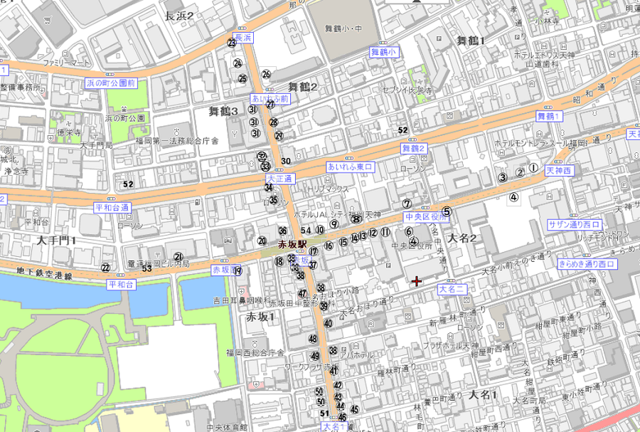 中央区花いっぱい運動対象花壇を示した地図