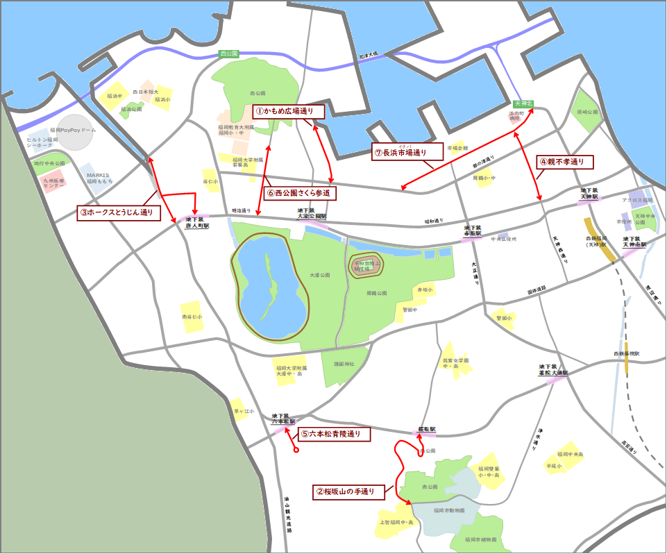 中央区全体の道路愛称認定箇所図