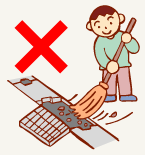 側溝にごみを流しているイラスト画像。大きなバツ印が付いている。