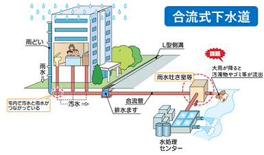 合流式下水道のイメージ図を添付しています。