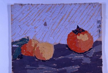 画像:貼絵＜柿のある静物＞