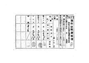 画像:予防接種証明書＜腸チフス、発疹チフス、コレラ、種痘＞