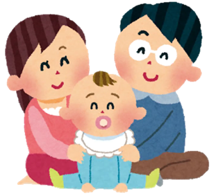 赤ちゃんと両親の絵