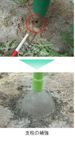 老朽化した支柱の補強の写真
