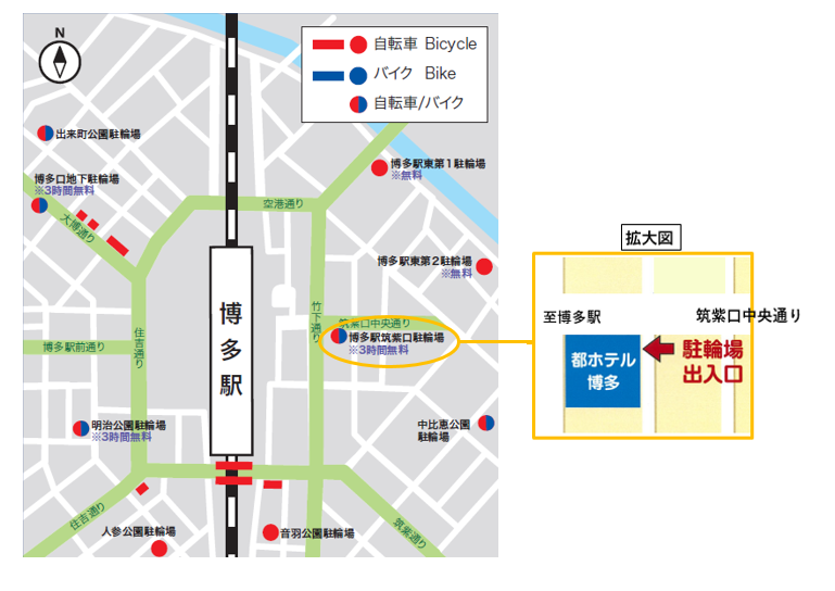 博多駅周辺、博多駅筑紫口駐輪場の地図