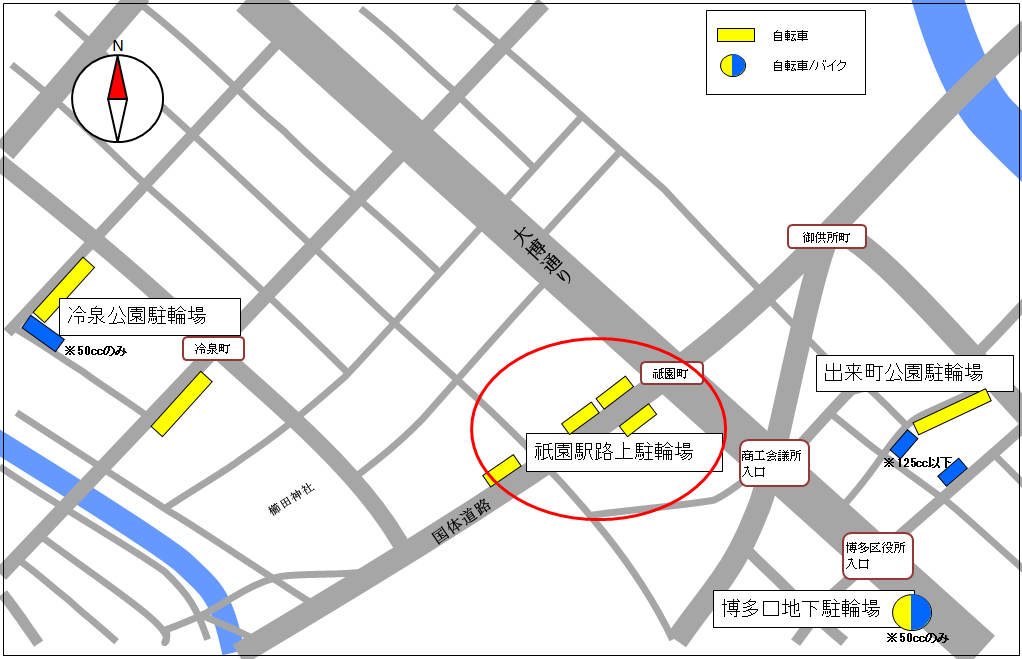 祇園駅周辺駐輪場設置図