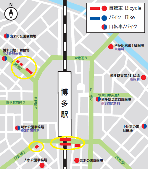 博多駅周辺の駐輪場の地図画像