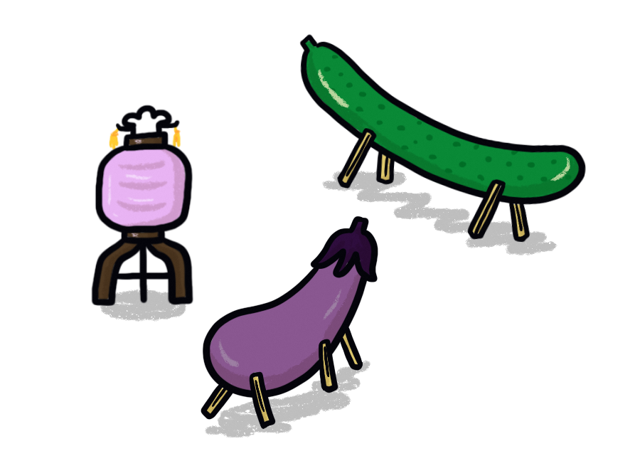お供えするきゅうりや茄子のイラスト