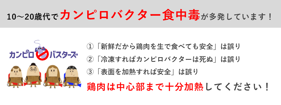 カンピロバクター食中毒が多発！鶏肉は十分加熱してください