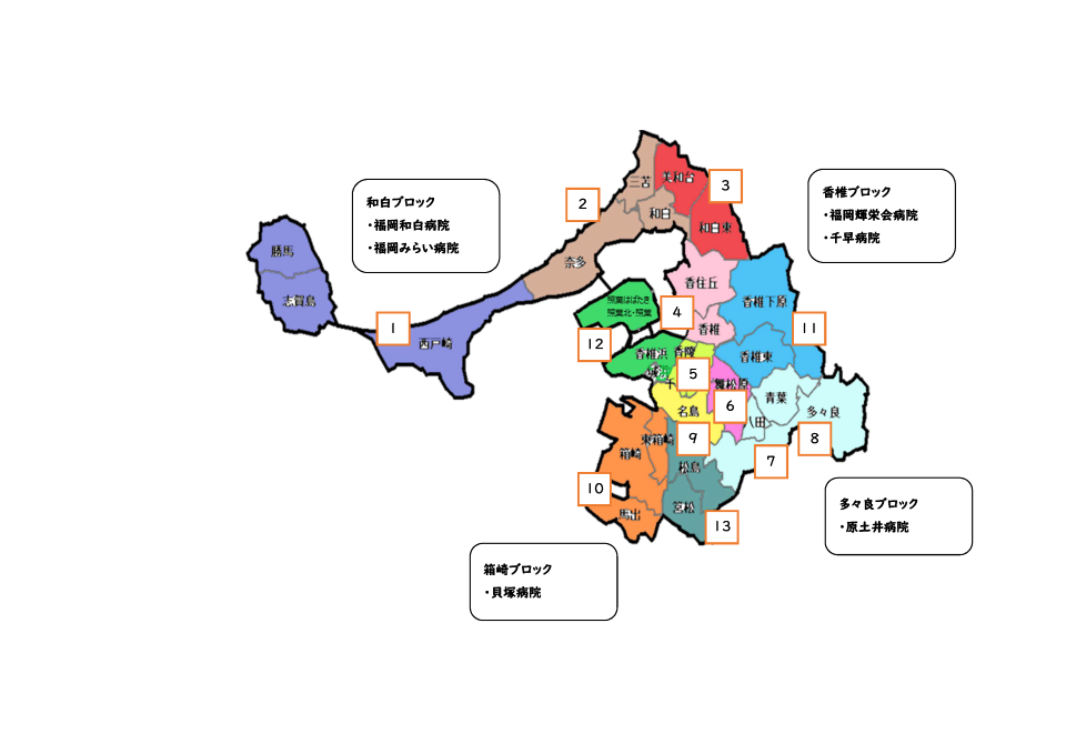 東区事業所ネットワークとブロック支援病院を地図に記載した図