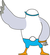 ちかっぱというキャラクターが、後ろを向いているイラスト