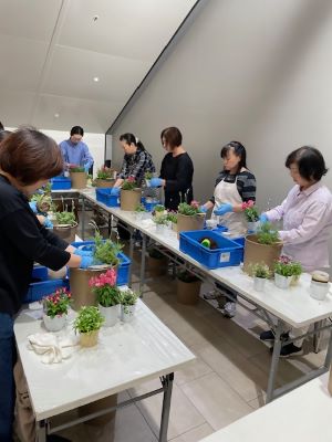 寄せ植え作業中