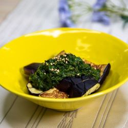 焼きなすのモロヘイヤだれの写真