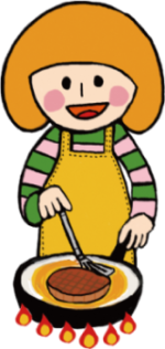 お肉をフライパンで焼いているイラスト