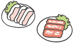 スライスされた豚肉と牛肉のイラスト