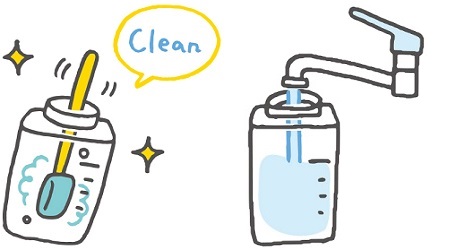 タンクを洗浄、タンクに水道水を入れるイラスト