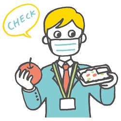 保健所職員が食品売り場で表示などをチェックしているイラスト