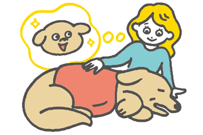 飼い主の膝枕で寝ている犬のイラスト