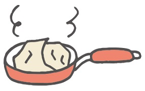 ホイルに包んだ肉をまだ暖かいフライパン上で火を通そうとしているイラスト