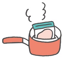 袋に入れた肉を、鍋のお湯に浸しているイラスト