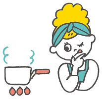火にかけた鍋を見つめる人のイラスト
