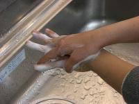 手の甲をおおうように洗っている写真