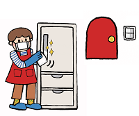 冷蔵庫の取っ手を消毒している様子のイラスト