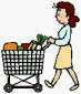 買い物カートを押す女性のイラスト