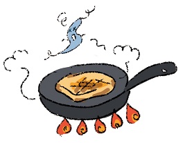 フライパンで肉を焼いているイラスト