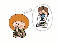 女性が検査風景を想像しているイラスト