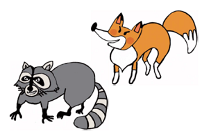 キツネとアライグマのイラスト