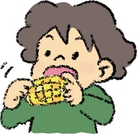 子どもがとうもろこしを食べているイラスト