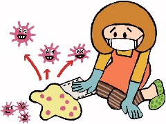 女性がおう吐物を処理しているイラスト