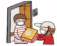 宅配ピザを受け取るイラスト