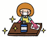 テーブルを消毒しているイラスト
