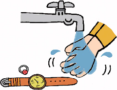 時計と指輪を外して手洗いするイラスト