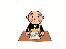 坊さんが書類を書いているイラスト