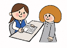 区役所窓口で申請書を提出している様子のイラスト