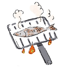 魚を焼くイラスト