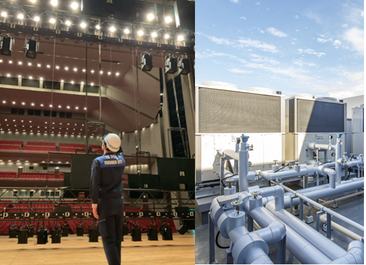 福岡サンパレスの舞台設備と市民センター大型エアコン