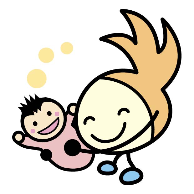 赤ちゃんを抱っこしているにっこりん