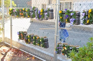 別府小学校正門のペットボトルハンキング