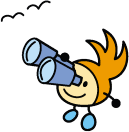 野鳥観察をするニッコりんのイラスト