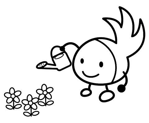 ぬり絵お花の水やり
