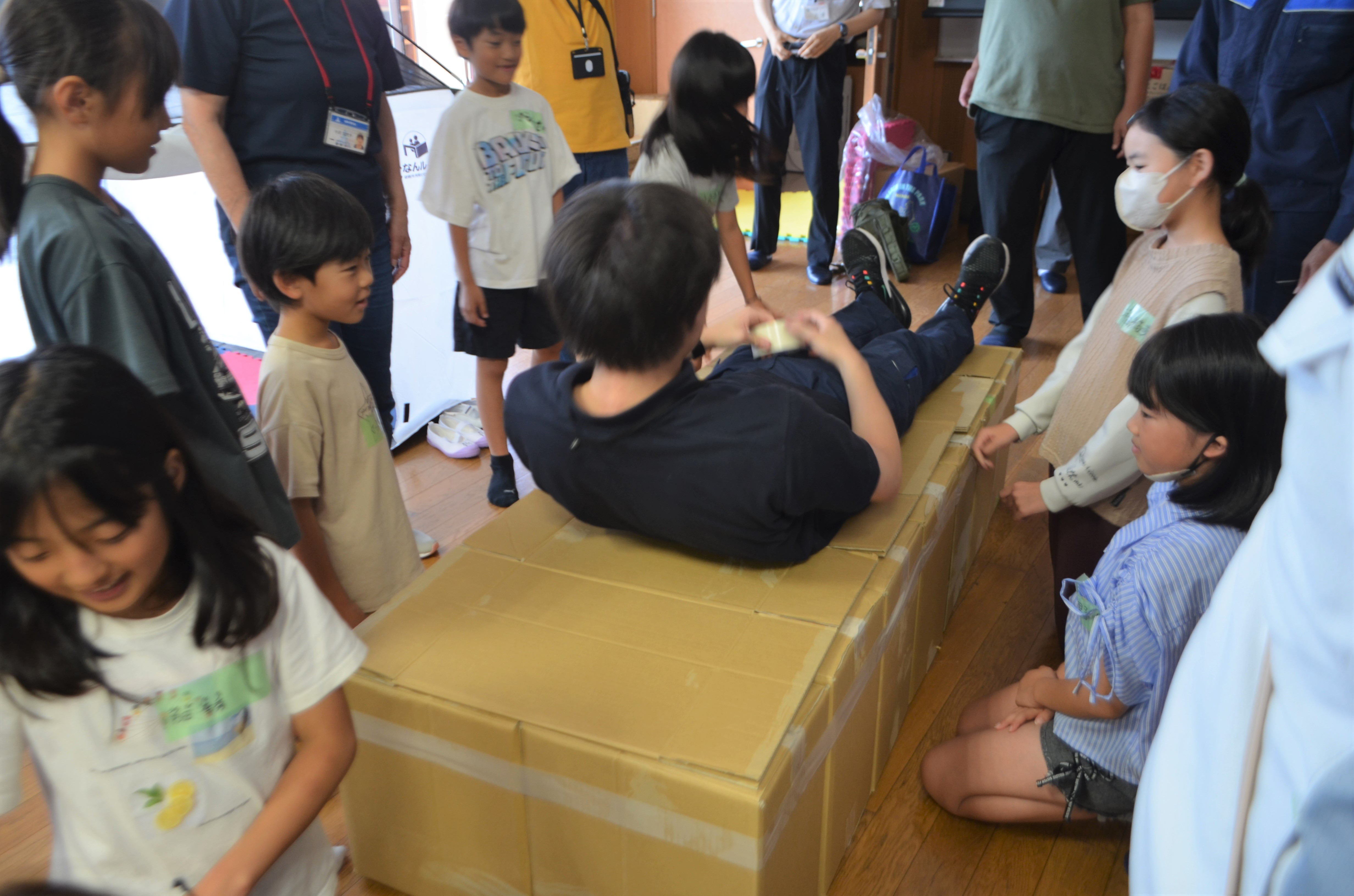 完成した段ボールベッドの写真