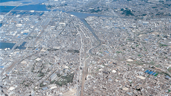 土地区画整理事業現場の航空写真