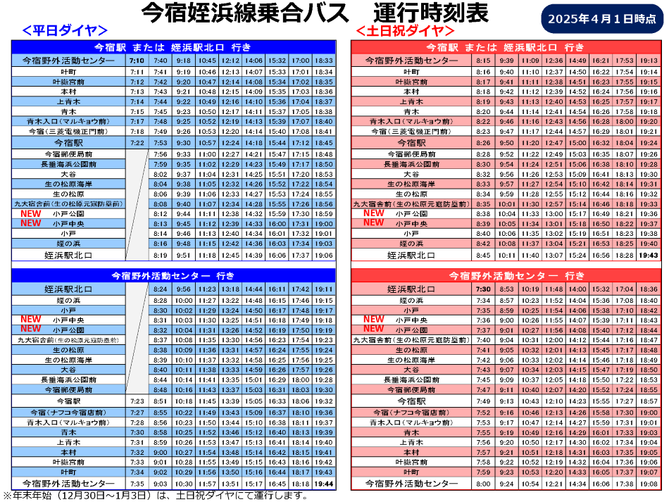 今宿姪浜線乗合バス運行時刻表