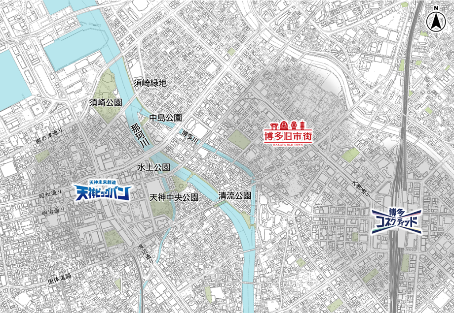 都心部における那珂川周辺の位置図
