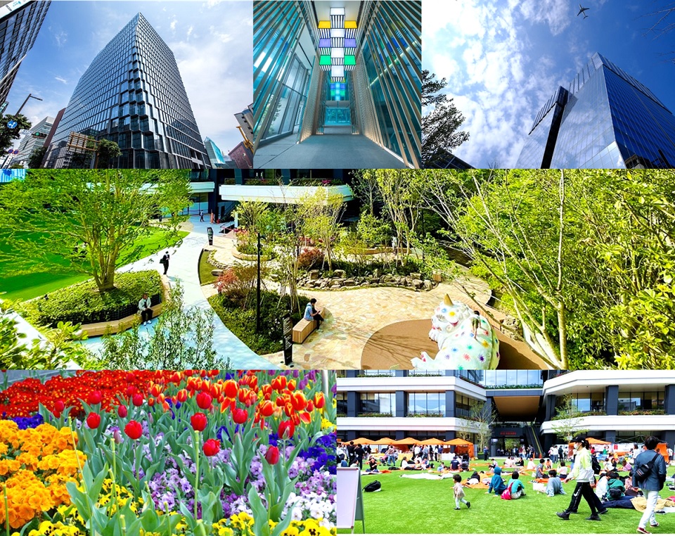 天神ビッグバンでできる高質なビルや緑・花が豊かな広場のイメージ