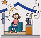 日があたり、風通しもいい家の中にいる女性のイラスト